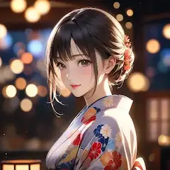 宵の灯りに浮かぶ浴衣姿