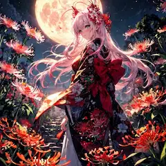 彼岸花と和服美人