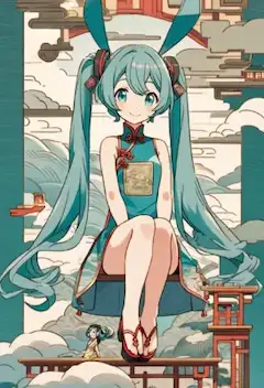 中華風水彩画っぽいミクちゃん