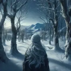 粉雪の舞う冬木立