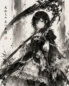 白黒といえばゴスロリ、ゴスロリといえば大鎌
