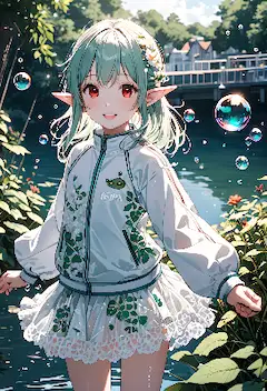 湖畔で輝く緑髪の妖精