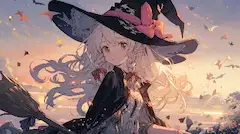 夕暮れの空を駆ける小さな魔女