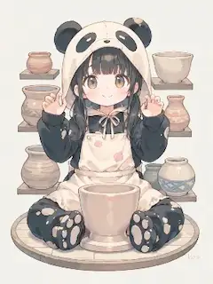 土にまみれる陶芸ぱんだ
