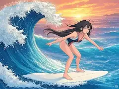 神奈川沖浪裏でサーフィン