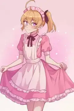 ピンクのメイド服の男の娘