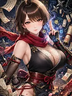 神秘の光を放つ女忍者