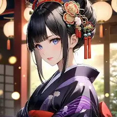 提灯に照らされた着物美人