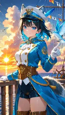 8/3 クリストファー・コロンブスが、大西洋を渡る第1回の探検航海に出発　猫耳艦長と青い鳥の夕陽の航海