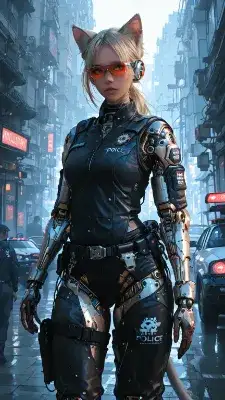 猫耳警官(3DCG風サイバーパンク)