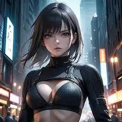 ネオン街の黒髪美女