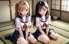和室でくつろぐ仲良し女子高生