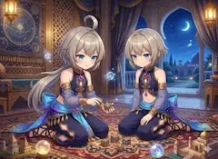 月夜の双子と魔法の街遊び