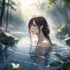 森の泉に浸る少女