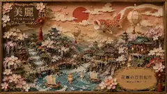 桜舞う空に鯉が泳ぐ 花霞の古都