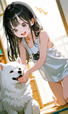 ワンコと遊ぶ少女