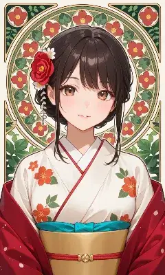 花咲く着物の少女