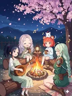 夜桜とリュートの音色