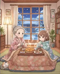 冬の夜の祖母と孫の語らい