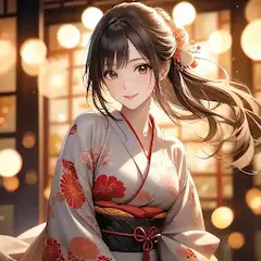 灯りに輝く浴衣美人