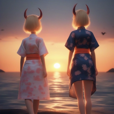 夕日を見る悪魔ちゃん