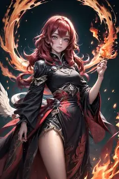 wizard scarlet hair scarlet eyes fire element