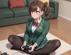 真剣にゲームしてる女子高生
