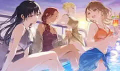 夕陽のヨットで乾杯する彼女たち