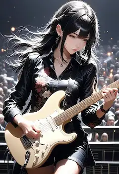 ステージを支配する黒髪ギタリスト