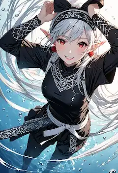深海の銀髪エルフの秘められた微笑み