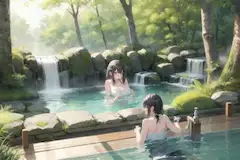 温泉に入って温まる女性たち