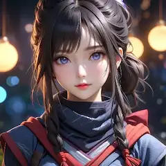 夜灯りに輝く青い瞳の少女