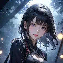 森の灯りに浮かぶ少女