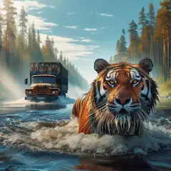 大河を渡るタイガー