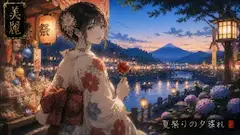 夏祭りの灯りに照らされた微笑み