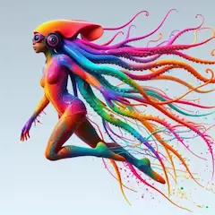 カラフルなインクを飛ばすイカのような人間