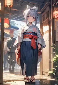 夏の古い町で微笑む浴衣の少女