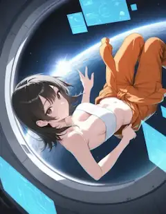 無重力の宇宙で輝く少女の休息