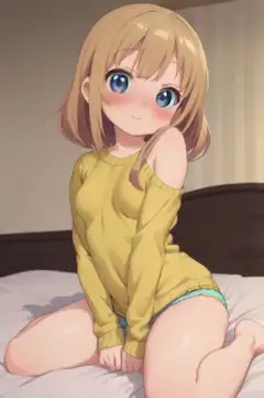 Sweet Loli sit on her bed and want to Talk with you