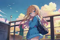 題名　一人旅立って行く女の子