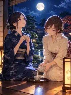 月夜の縁側で注ぐ優しいひととき