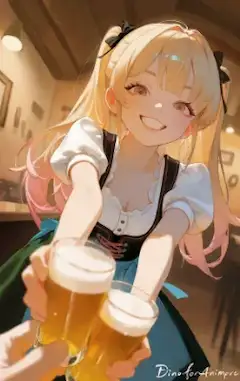 笑顔のビール娘と乾杯