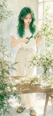 花を生ける緑ちゃん♪