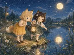 【コン子とポン子】 お月様を拾った
