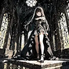 闇の聖堂に佇む黒髪の魔女