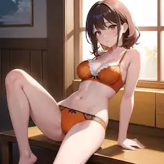 オレンジ色ランジェリーの誘惑
