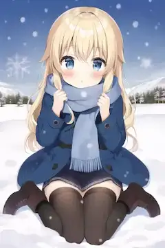 青いコートを来た少女（寒そう）