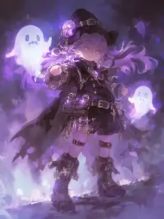 紫の魔女と幽霊たちの夜の秘密。