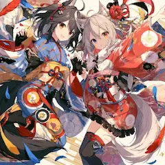 紅白の狐娘と祝祭の舞い