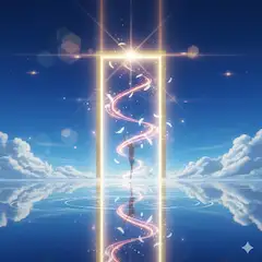 光の扉をくぐる少女の旅立ち